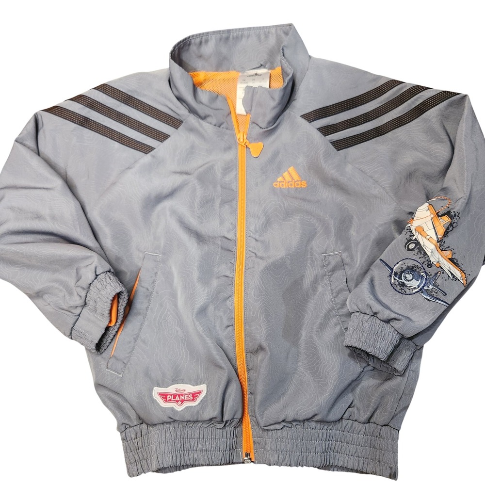 Adidas Disney Planes Windbreaker Jacket Grey Orange Toddler Boys 2T Track Jacket